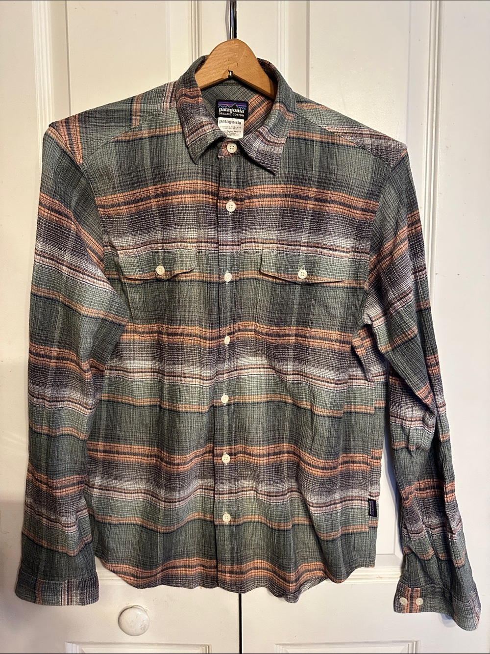 Patagonia Olive and Rust Plaid Button-Down Shirt